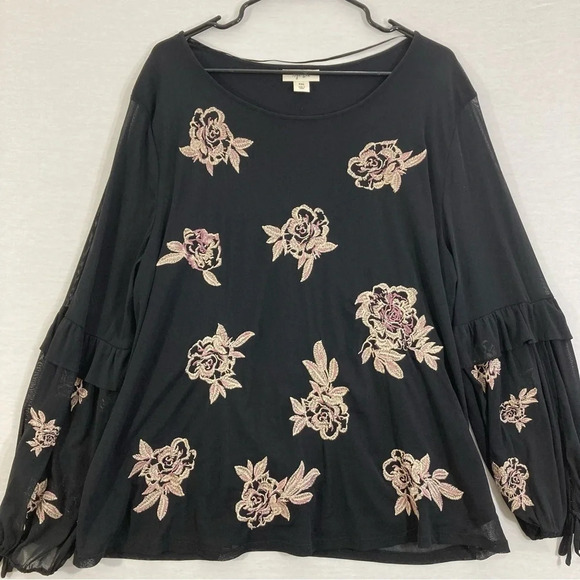 Style & Co Floral Embroidered Stretchy Long Sleeve Blouse Size XXL - Picture 1 of 10
